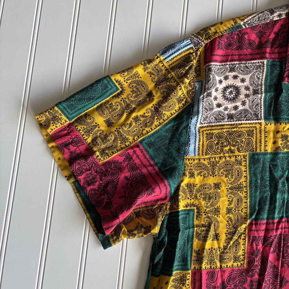 Maison Article Shirt Mens Paisley Color Block AOP SS Camp Collar Button Up Lg - Picture 15 of 16